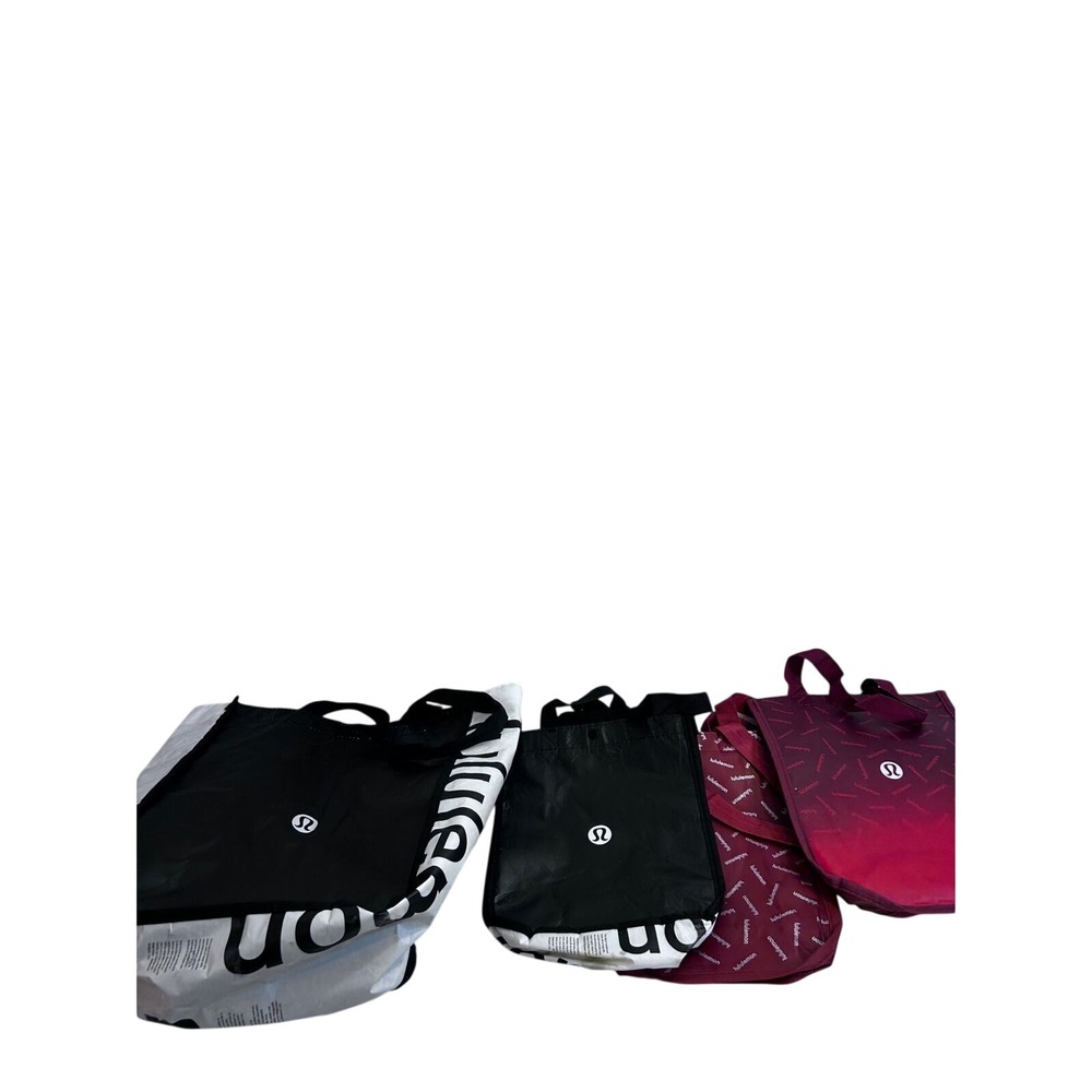 Lululemon Reusable Tote Bags Set of 4 Black Red Logo Shopping Bags Women